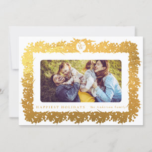 familjen CHRISTMAS monogram guld Botanicals Ram Julkort