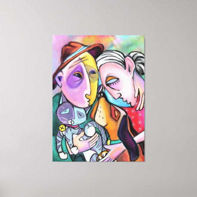 Familjen Close-Sticka - Art Stil - Originalfärg Canvastryck (Framsida)