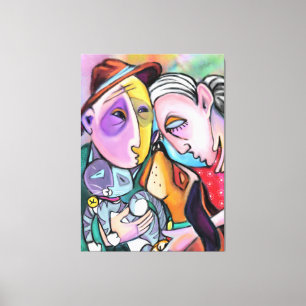 Familjen Close-Sticka - Art Stil - Originalfärg Canvastryck