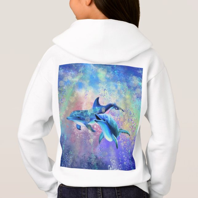 Familjen Dolphin Couple Hoodie lycklig T Shirt (Baksida)