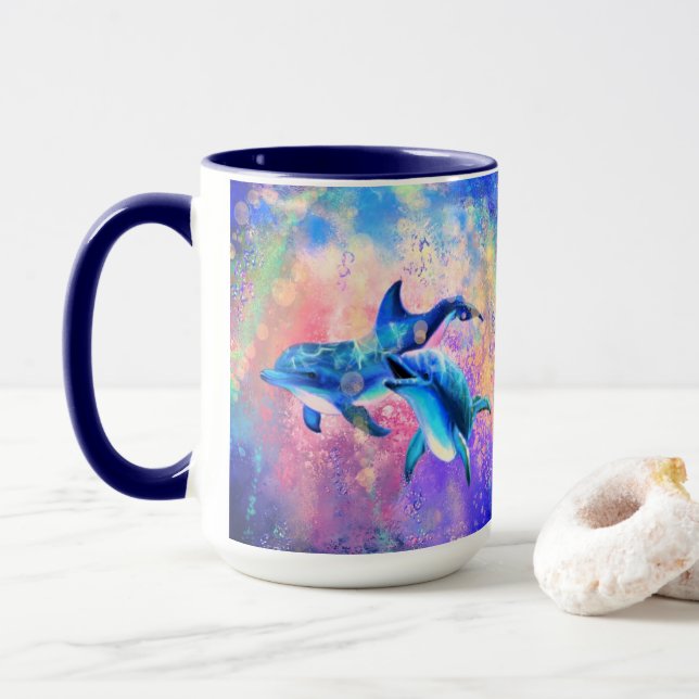 Familjen Dolphin lite Mugg Lycklig - målning (Med munk)