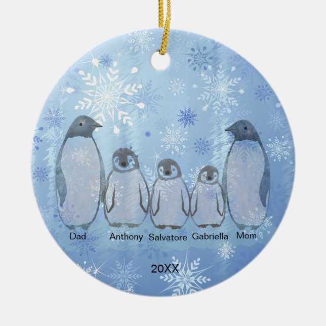 Familjen Fem Penguin-familjens jul Julgransprydnad Keramik (Framsidan)
