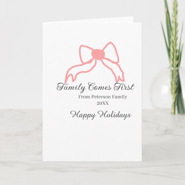 Familjen först röd bow familjenamn högtider kort (Framsida)