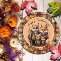 Familjen Foxes Happy thanksgiving Pumpkins Plaid