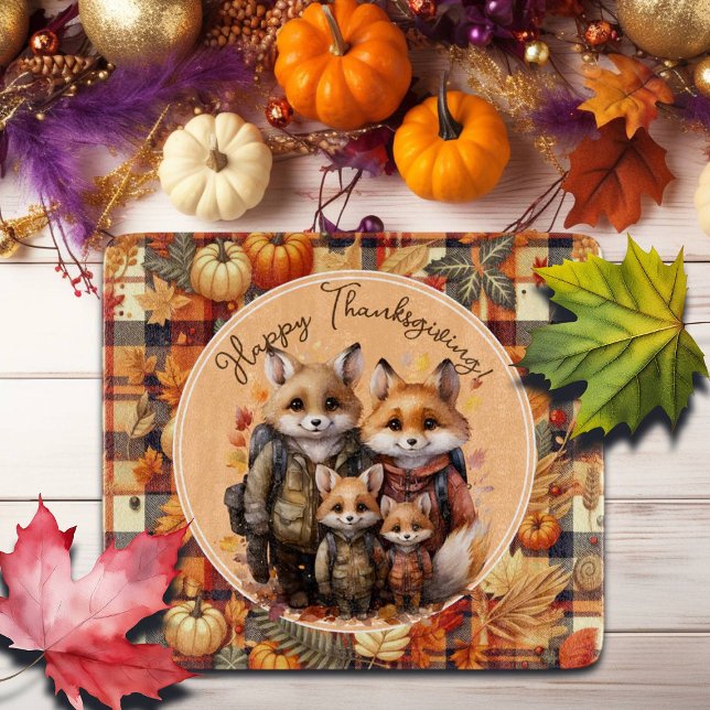 Familjen Foxes Happy thanksgiving Pumpkins Plaid (Skapare uppladdad)