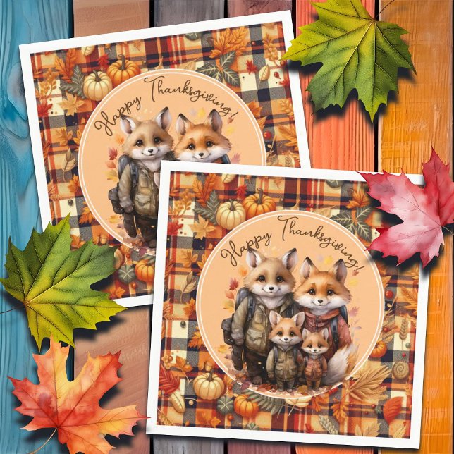 Familjen Foxes Happy thanksgiving Pumpkins Plaid Pappersservett (Skapare uppladdad)