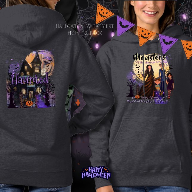 Familjen Front & Back Haunted House Monster T Shirt (Front & Back Haunted House Monster Family Hoodie)