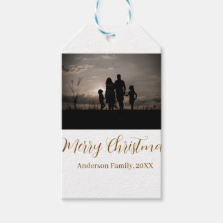 familjen god jul guld 20xx foto enkel mo presentetikett