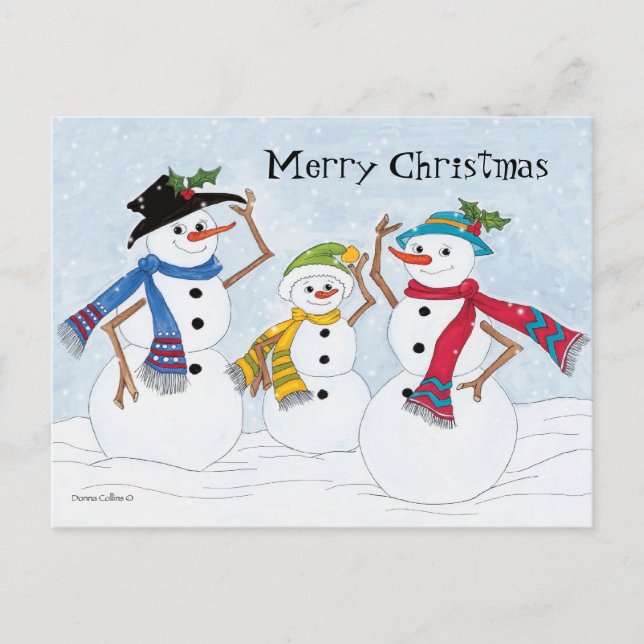 Familjen god jul Snögubbe Helg Vykort (Framsida)