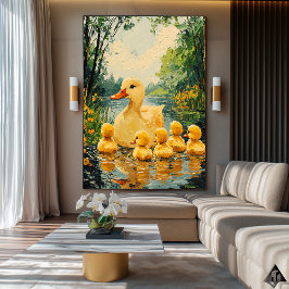Familjen Golden Anka - Naïf Whimsical Pond Art Poster