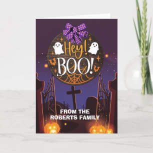 Familjen Halloween hälsning...Hej, bokokort Tack Kort