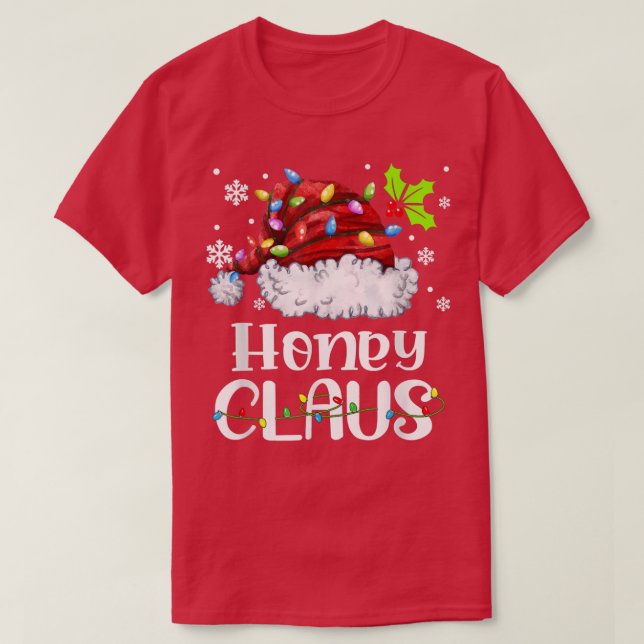 Familjen Honung Claus Santa Hat jul Light Julafton T Shirt (Design framsida)