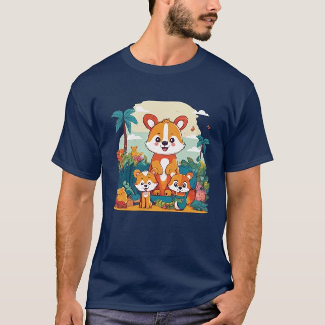 Familjen Jungle Swing Monkey T Shirt (Framsida)