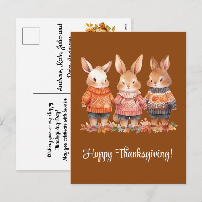 Familjen Kaninerna Happy thanksgiving Helg Vykort (Fram/baksida)
