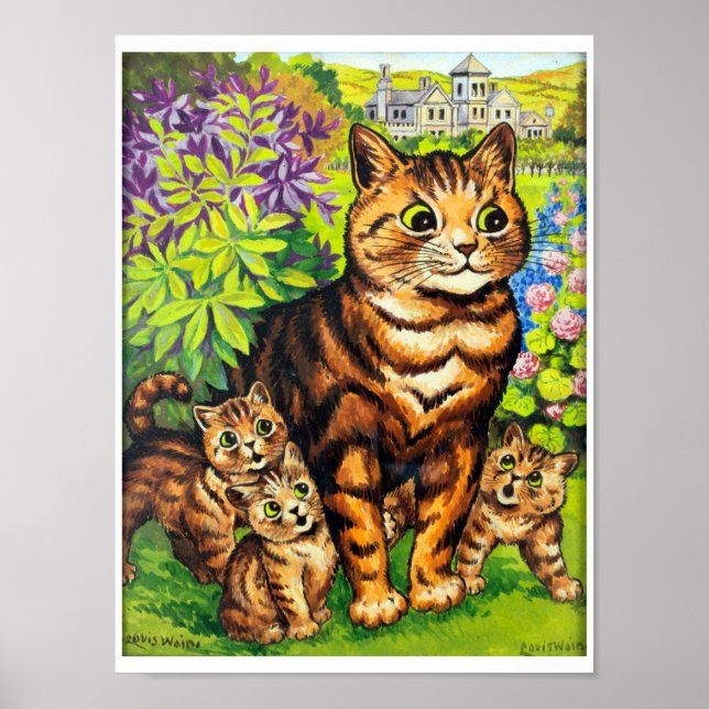 Familjen Katt i en Garden, Louis Wain Poster (Framsidan)