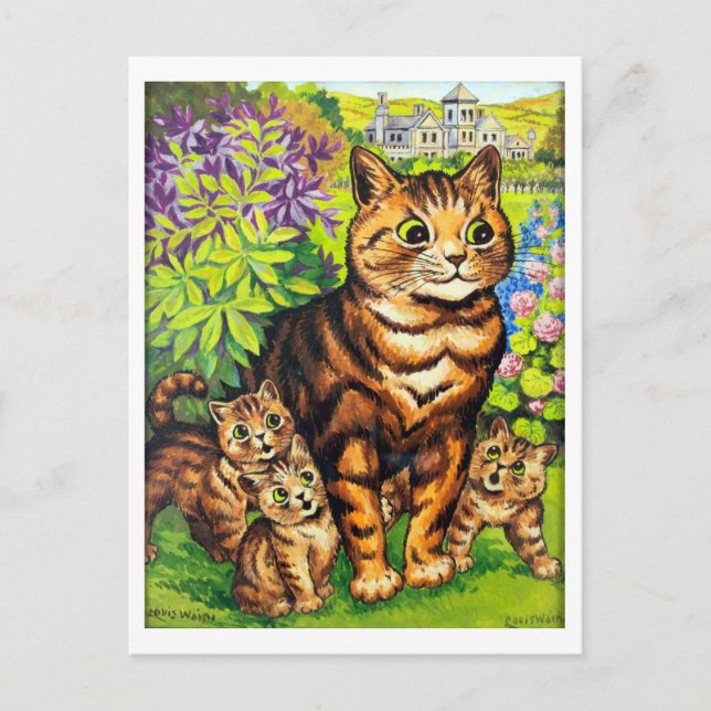 Familjen Katt i en Garden, Louis Wain Vykort (Framsida)