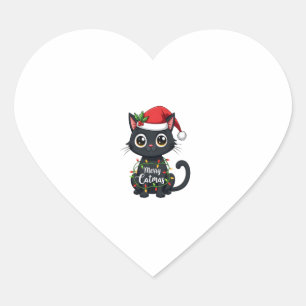 Familjen Merry Catmas Black Cat jul Light Julafton Hjärtformat Klistermärke