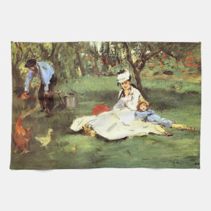 Familjen Monet i trädgården Edouard Manet Kökshandduk