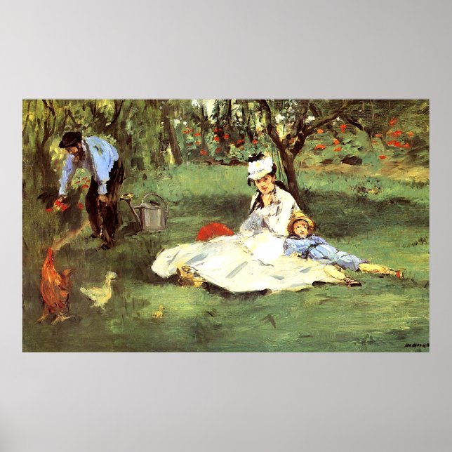 Familjen Monet i trädgården Edouard Manet Poster (Framsidan)