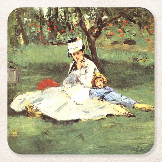 Familjen Monet i trädgården Edouard Manet Underlägg Papper Kvadrat (Framsidan)