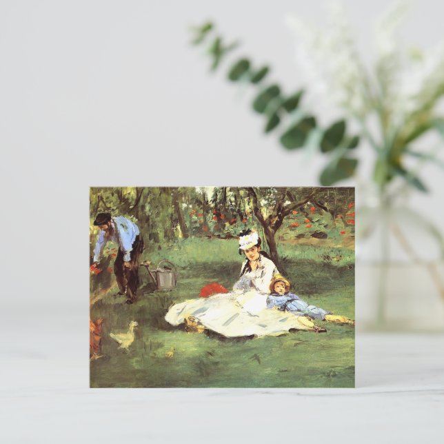 Familjen Monet i trädgården Edouard Manet Vykort (Stående Fram)