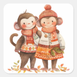 Familjen Monkey Fall Sticker Fyrkantigt Klistermärke