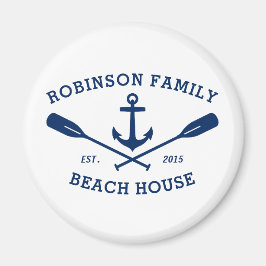 Familjen Namn Beach House Anchor Oars Navy White Magnet