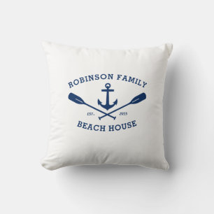 Familjen Namn Beach House Boat Anchor Crossed Oars Kudde