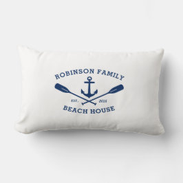 Familjen Namn Beach House Boat Anchor Crossed Oars Lumbarkudde