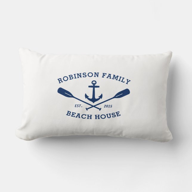 Familjen Namn Beach House Boat Anchor Crossed Oars Lumbarkudde (Framsida)