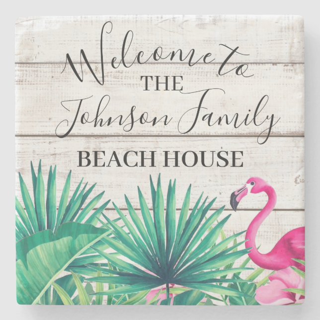 Familjen Namn Beach House i den tropiska Blommigte Stenunderlägg (Framsidan)