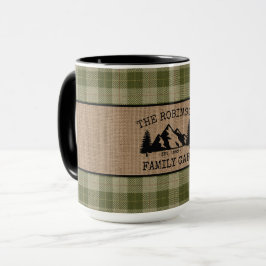Familjen Namn Cabin Träd Sage Plade Burlap Big Mugg