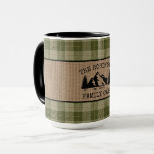 Familjen Namn Cabin Träd Sage Plade Burlap Big Mugg