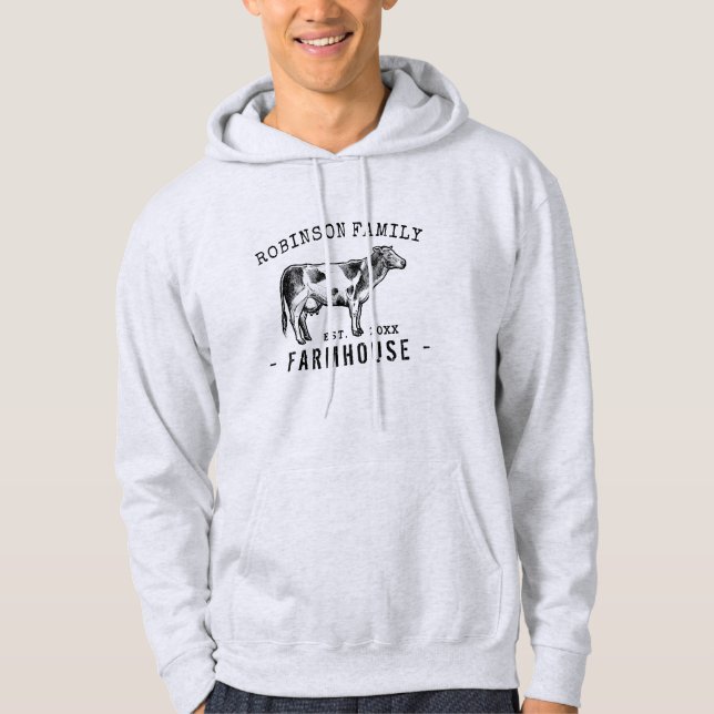 Familjen Namn Farmhouse Rustic Dairy Mjölk Cow Hoodie (Framsida)