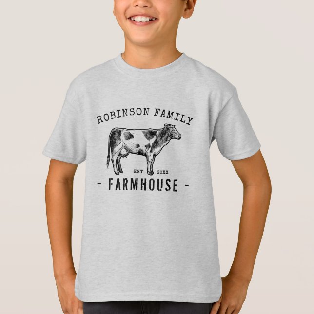 Familjen Namn Farmhouse Rustic Dairy Mjölk Cow T Shirt (Framsida)