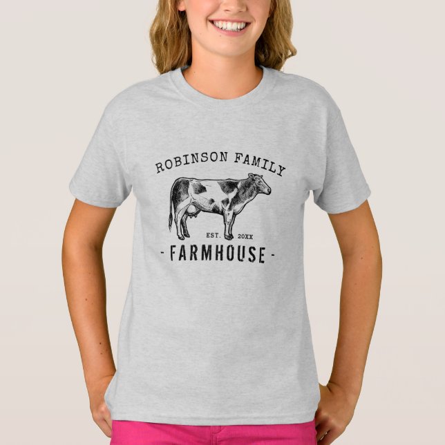 Familjen Namn Farmhouse Rustic Dairy Mjölk Cow T Shirt (Framsida)