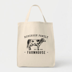 Familjen Namn Farmhouse Rustic Dairy Mjölk Cow Tygkasse
