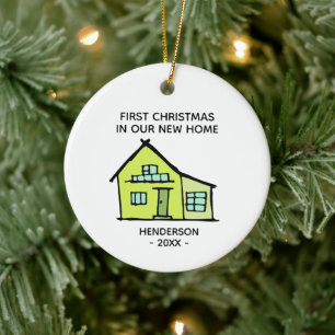 Familjen Namn första jul i vårt nya hem Julgransprydnad Keramik