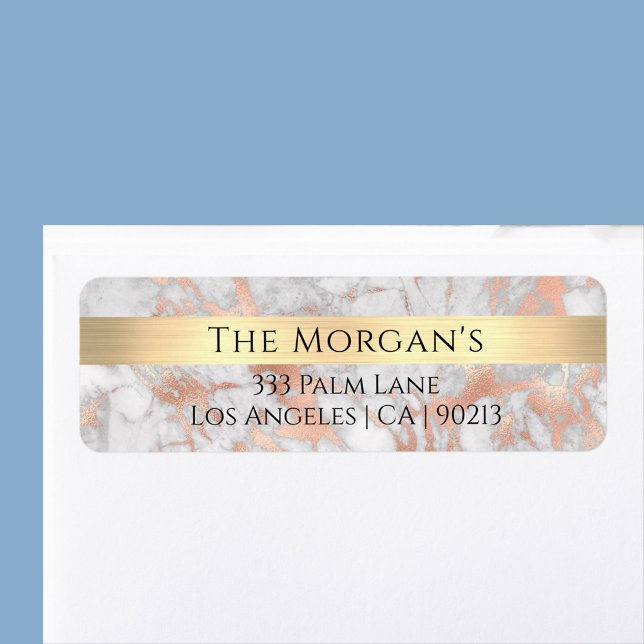 Familjen Namn, Guld Band, White & Ro Guld Marble Returadress Etikett (Skapare uppladdad)