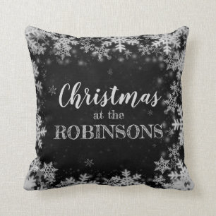 Familjen Namn jul Silver Winter Snöflingor Kudde