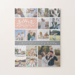 Familjen Namn Monogram | 15 Fotokollage Pussel<br><div class="desc">Anpassa det här unika pusslet med 15 kvadratiska foton ordnade i en rutnätslayout, med inledande monogram, namn och underbara citattecken. Behålla offerten som den är eller ändra anpassningsbarnas rubrik. All färg kan ändras, inklusive den "gröna" banderoll som visar din familj namn och monogram. Visning dina familjefotografier eller många generation av...</div>