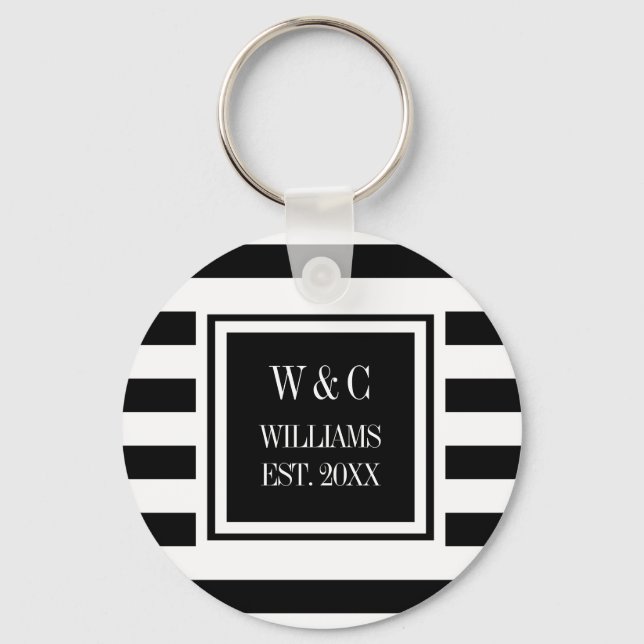 Familjen Namn Monogram Black White Rand Nyckelring (Framsida)