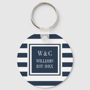 Familjen Namn Monogram Navy Blue White Rand Nyckelring