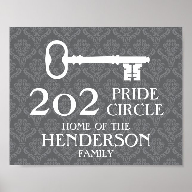 Familjen Namn och House Adress Damask House Nyckel Poster (Framsidan)