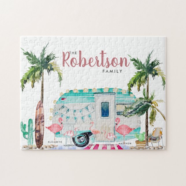 Familjen Namn| Personlig Flamingo Family Pussel (Horisontell)