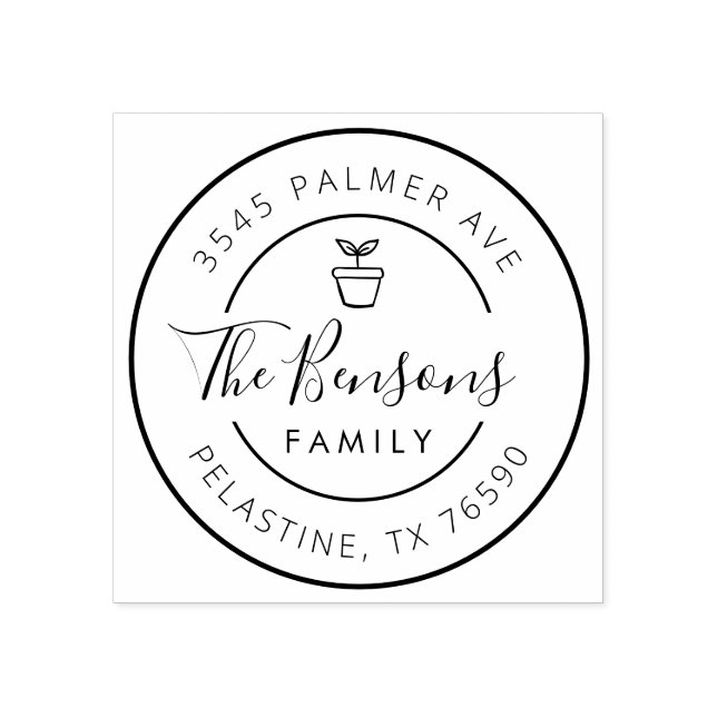 Familjen Namn Returadress runt logotyp, Cute Pot Stämpel (Tryck)