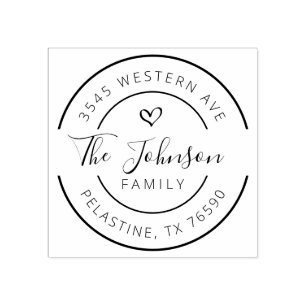 Familjen Namn Returadress runt logotyp Rubber Frim Stämpel