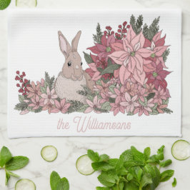 Familjen Namn Rosa Flowers och kaninjulen Kökshandduk