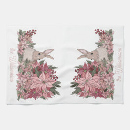 Familjen Namn Rosa Flowers och kaninjulen Kökshandduk