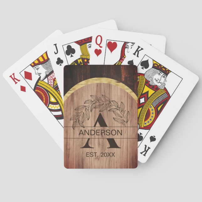 Familjen Namn Rustic Farmhouse Wood Monogrammed Gu Casinokort (Baksidan)